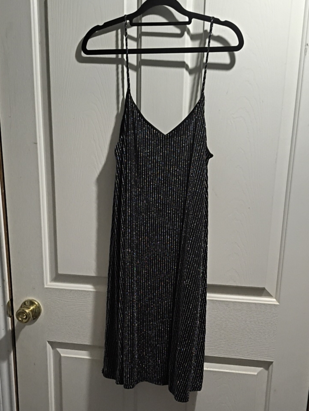 envy Black Metallic-Striped Slip Midi Dress